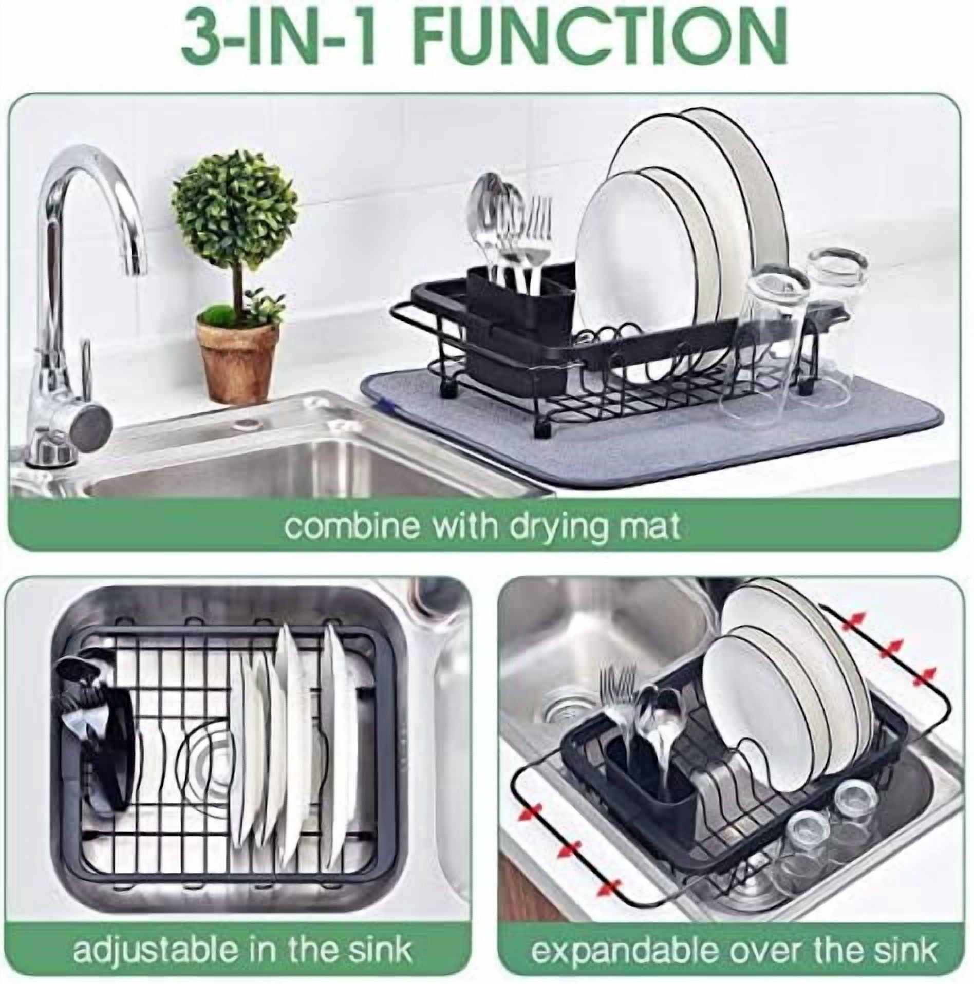 Expandable Dish Drying Rack Over The Sink Adjustable Dish Rack in Sink Or On Counter Dish Drainer with Utensil Holder Rustproof for Kitchen