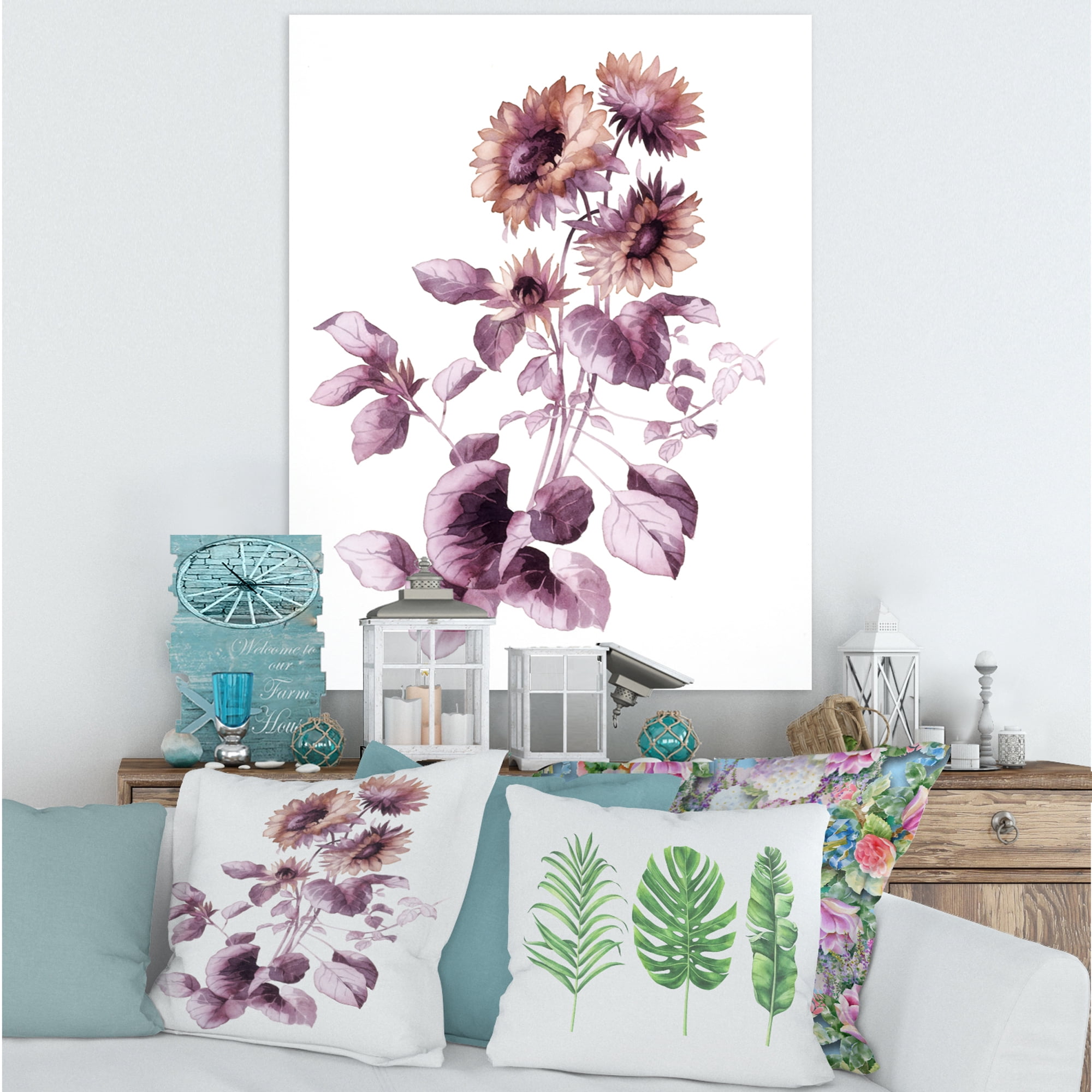 Purple Wildflowers On White III 12 in x 8 in Painting Canvas Art Print, by Designart