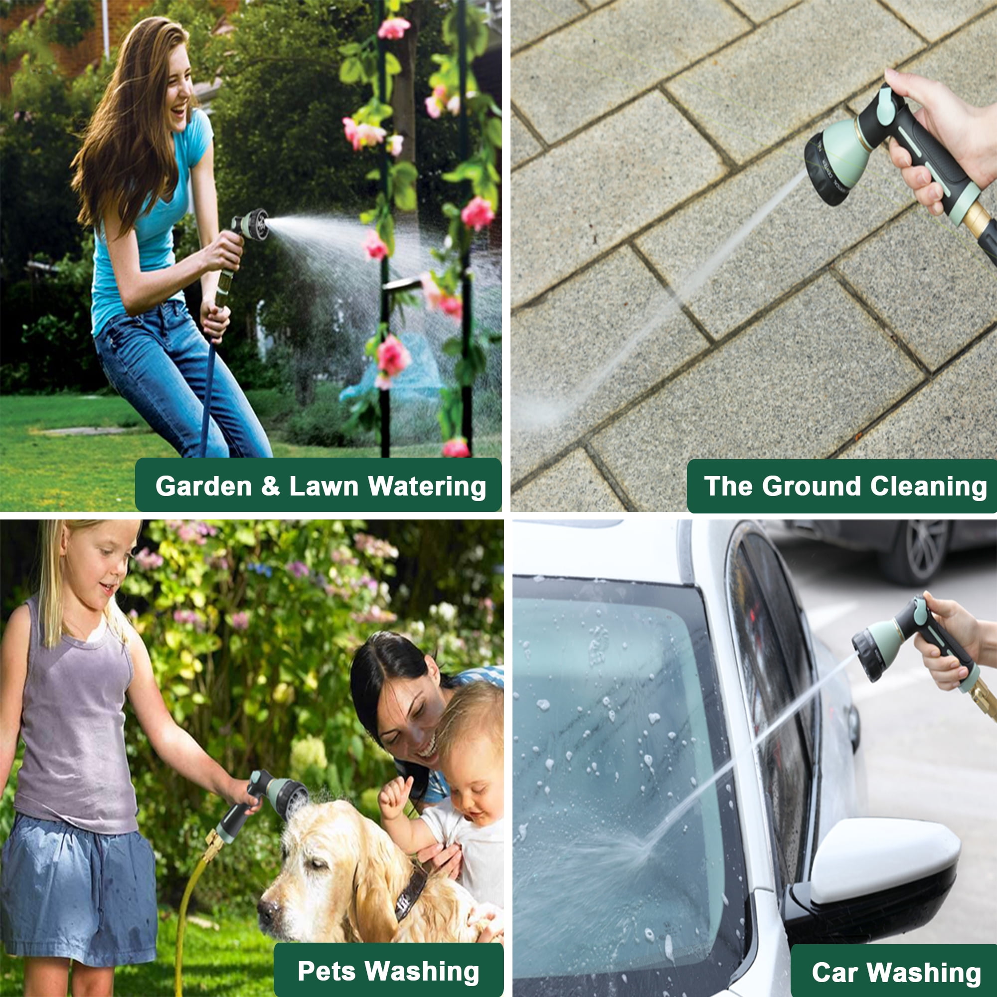 FANHAO Garden Hose Nozzle Heavy Duty, 100% Metal, 8 Spray Patterns, High Pressure with Thumb Control