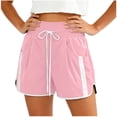 thumbnail image 4 of Costeam Womens High Waisted Athletic Shorts Drawstring Casual with Side Pockets Elastic Waist Side Stripe Dolphin Hem Workout Running Short Pants Lightweight Quick Dry Lounge Shorts, 4 of 6