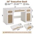 thumbnail image 3 of Joaxswe 56" Farmhouse Executive Desk with Drawers, Rattan Study Table with Adjustable Shelves, Boho Computer Desks for Bedroom, White, 3 of 7