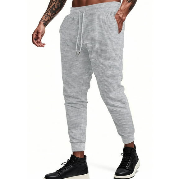 Uqjfacai Mens Joggers Waffle Knit Athletic Lounge Pants Elastic Bottom Drawstring Stretch Casual Sweatpants with Pockets S-3XL
