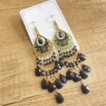 thumbnail image 5 of Boho Long Teardrop Beaded Tassel Dangle Earrings for Women Gold-Toned Bohemian Crystal Beads Fringe Dangling Drop Statement Earrings Enamel Flower Link Piercing Fish Hook Native Tribal Ethnic Jewelry, 5 of 12