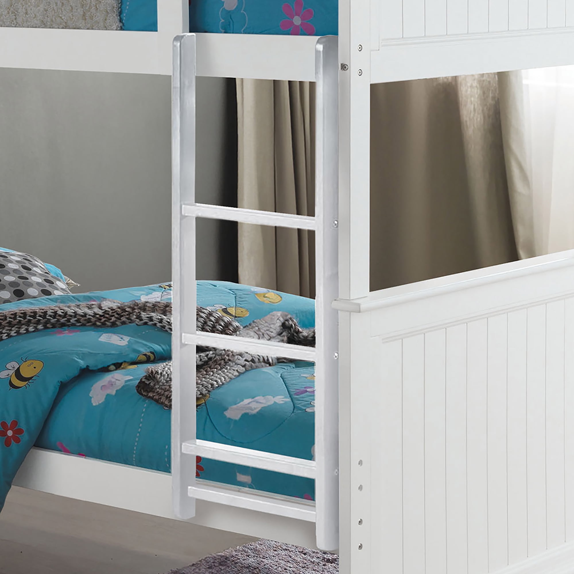 Furniture of America Livia Kids Solid Wood Twin-over-Twin Detachable Bunk Bed, White