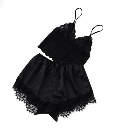 

TFDZ Woman Pajama Set Womens Pajama Sets New Fashion Ladies Underwear Sexy Lace Sling Lingerie Trousers Pajamas Nightgown Black