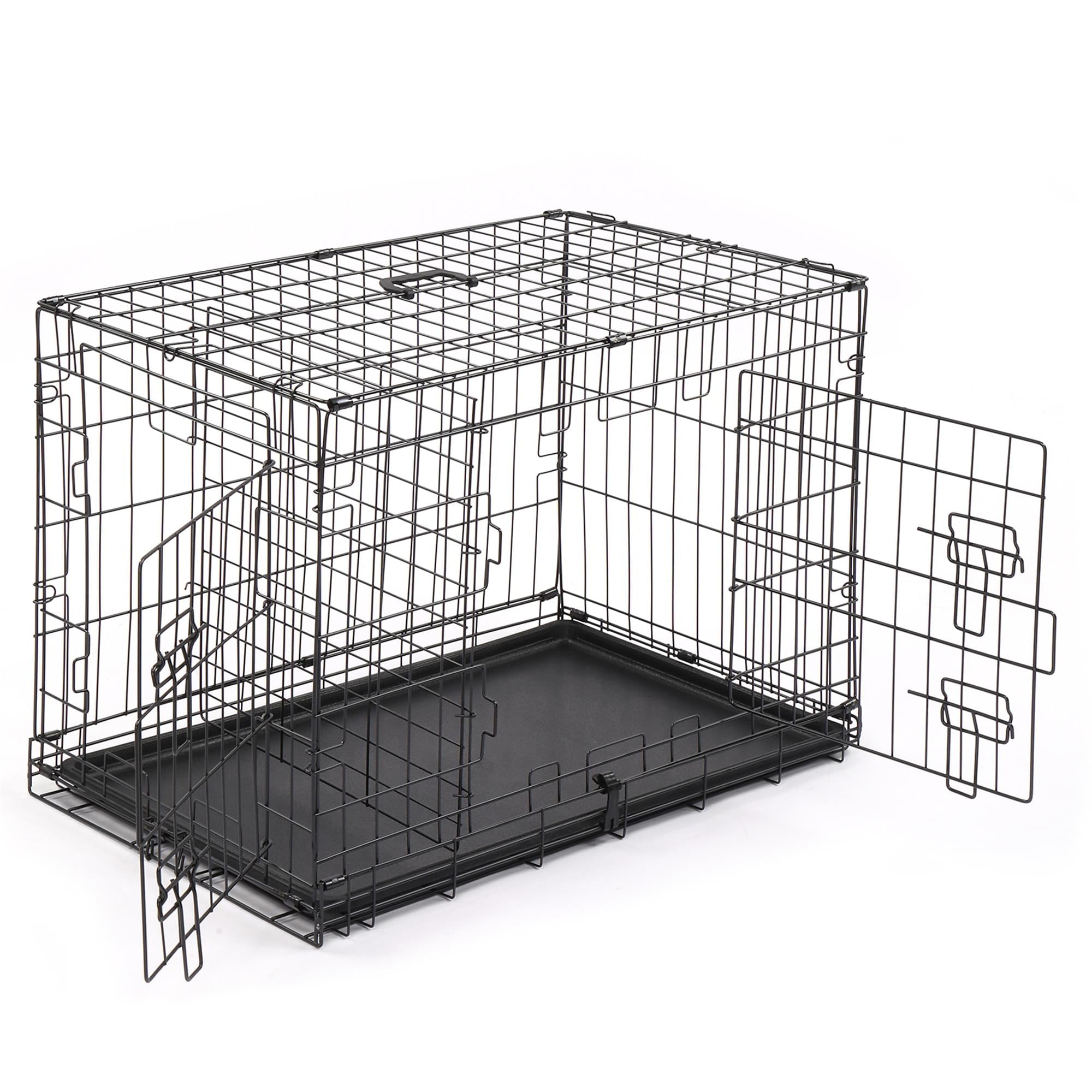 Pefilos 30" Wire Dog Crate with Tray, Pet Kennel Cat Folding Steel Animal Playpen, Black Pefilos 30" Wire Dog Crate with Tray, Pet Kennel Cat Folding Steel Animal Playpen, Black