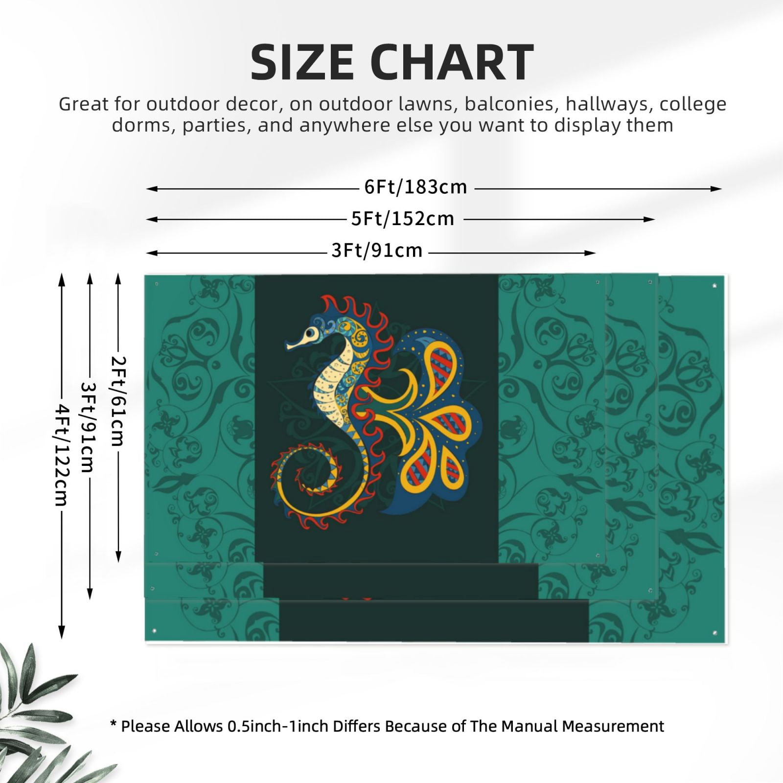 Seahorse Arts Sea Horse Hippocampus Four Hole Decorated Banner Flag for Garden Yard Home Decoration Indoor Outdoor 4x6 Ft