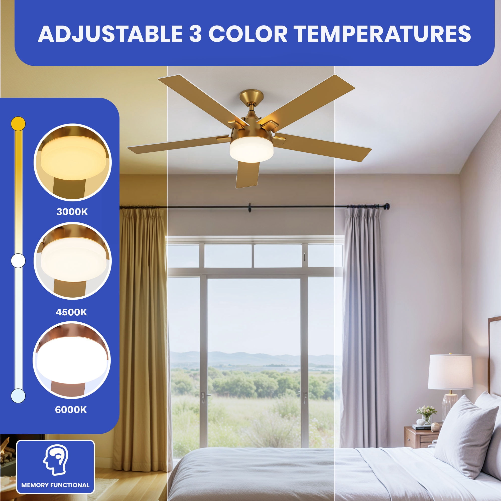 ModFusion 52-Inch Dual Style Ceiling Fan, White and Gold Blades, Remote Control, Reversible Motor