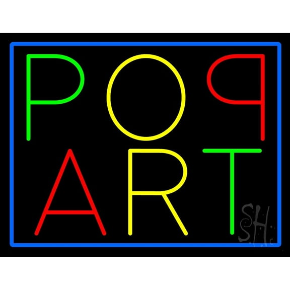 Blue Border Pop Art LED Neon Sign 24 x 31 - inches, Black Square Cut Acrylic Backing, with Dimmer - Bright and Premium built indoor LED Neon Sign for café, club, party, event and stroefront.