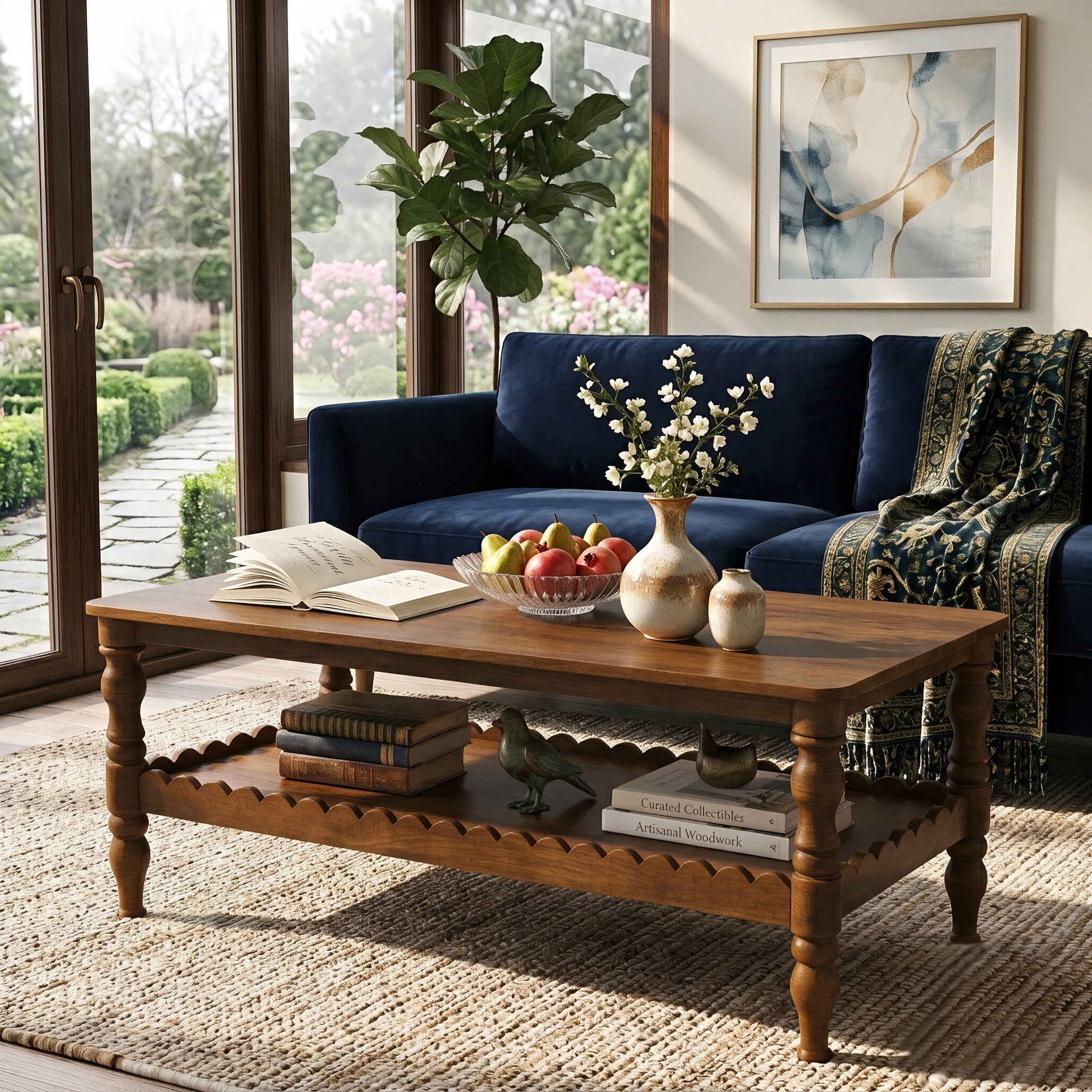 Solid Oak Wood Coffee Table with Storage Drawer, Center Table for