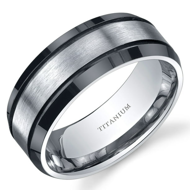 Oravo Men S 8mm Black And Silver Beveled Wedding Band Ring In Titanium Walmart Com Walmart Com