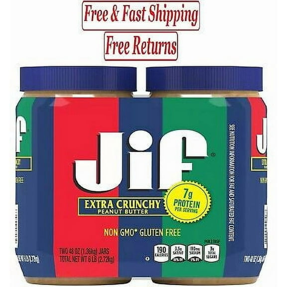 Jif Peanut Butter, Extra Crunchy, 48 oz, 2-Count