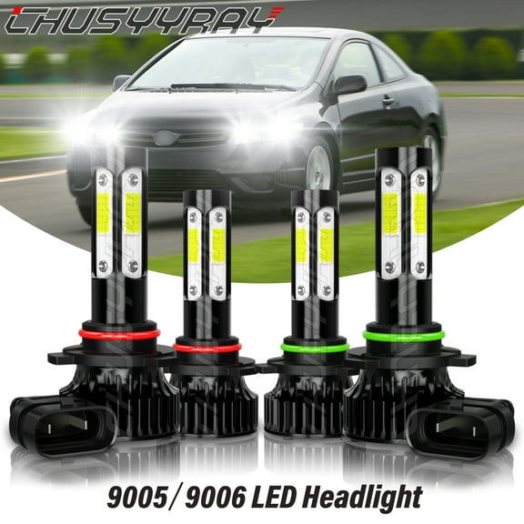 4x 6000K Pure White for Honda Civic 2006-2009 2010 2011 LED Headlight High Low Beam Bulbs Combo Kit