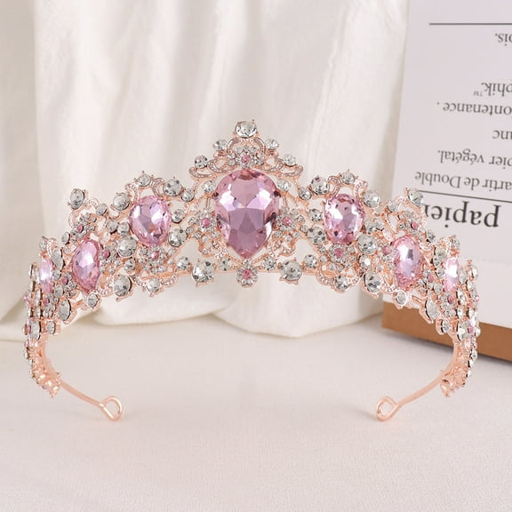 NAMZI Wedding Tiara for Bride Princess Tiara Headband Bridal Crown,Crystal Rhinestone Hair Jewelry Decor for Queen Girl Bride Birthday Prom Wedding Pageant Halloween Costume Party(Pink)