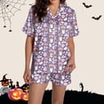 thumbnail image 4 of Xmyrz Lounge Sets For Women Pajama Set Satin Silk Halloween Print Short Sleeve Loungewear Button Down Pj'S Sleepwear Outfit, 4 of 6