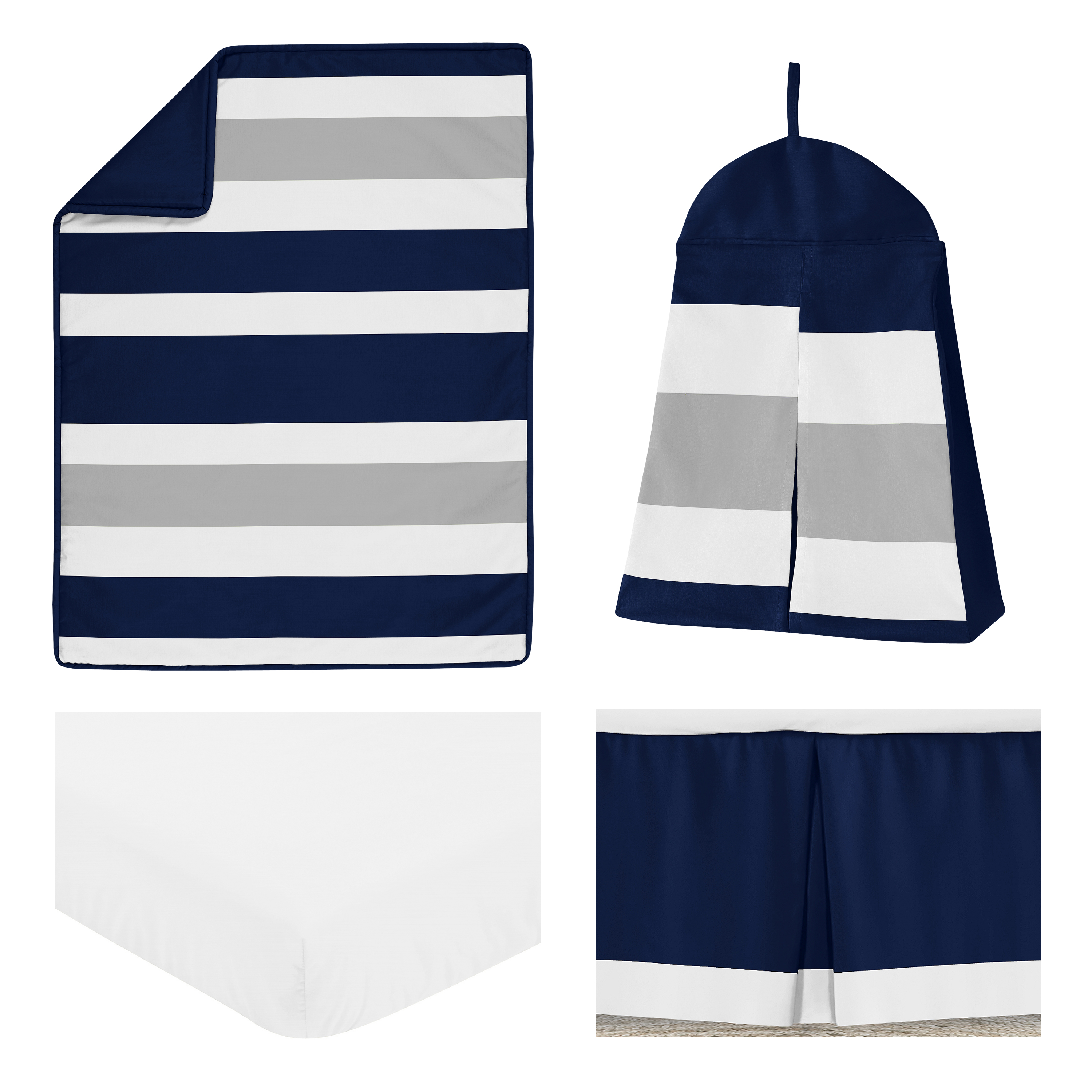 Stripe Navy and Gray 4 Piece Microfiber Crib Bedding Set by Sweet Jojo Designs