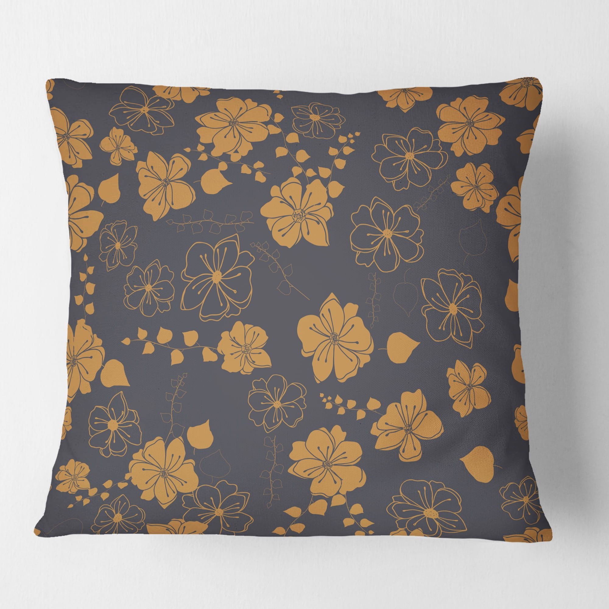 Designart Retro Handdrawn Poppies II' Mid-Century Modern Throw Pillow - 16x16