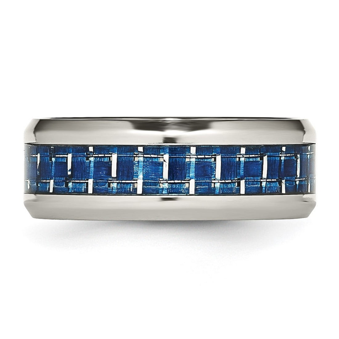 8mm Stainless Steel Polished Blue White Carbon Fiber Inlay Ring Size 11.5 Ring for Women