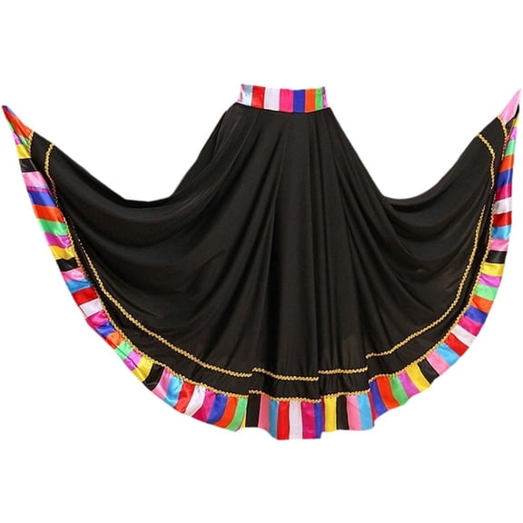 Traditional Ethnic Style Midi Skirt Folkloric Dance Skirt with Ruffles Dance Long Skirts for Women