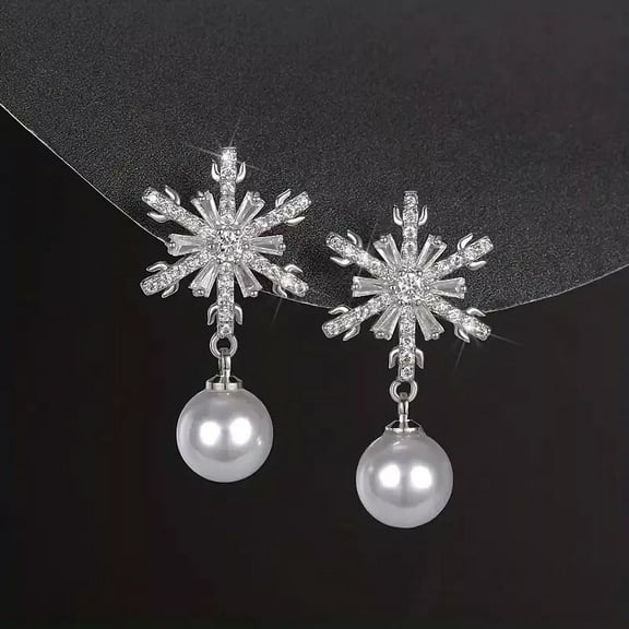 Stunning White Pearl Snowflake 18K White Gold-Plated Cubic Zirconia Earrings