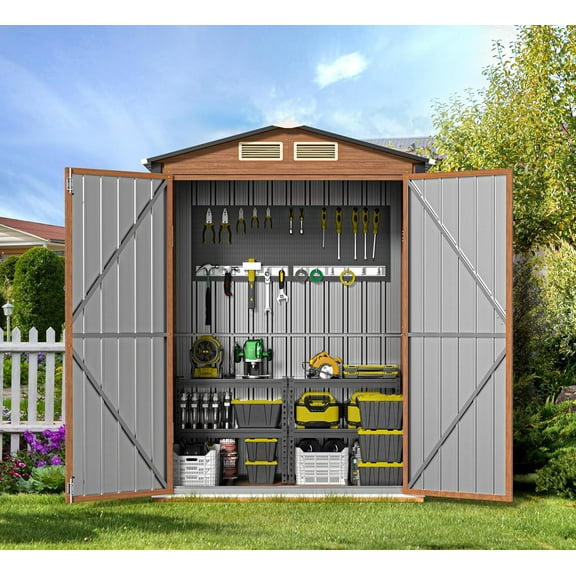 Outdoor Storage Shed, 5x3 Ft Metal Steel Tiny House with Frame Floor & Lockable Door, Vertical Outside Storage Building for Garden, Backyard, Lawn, Patio Utility, Tool Storage