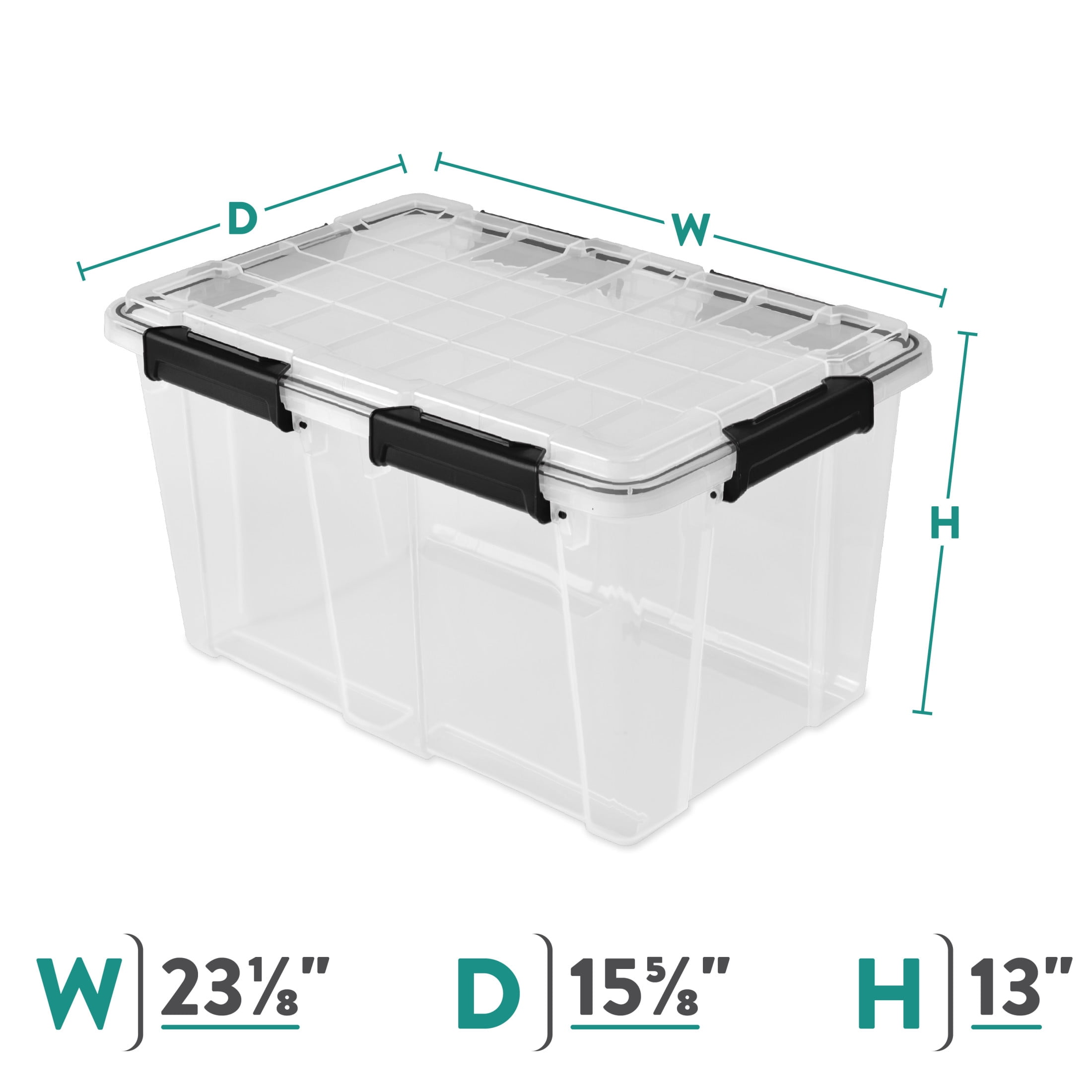 Sterilite Gasket Box, 54 Quart IP68 WaterProof Clear Plastic Storage Bin with Lid, Gasket Seal and Durable Latches, Black