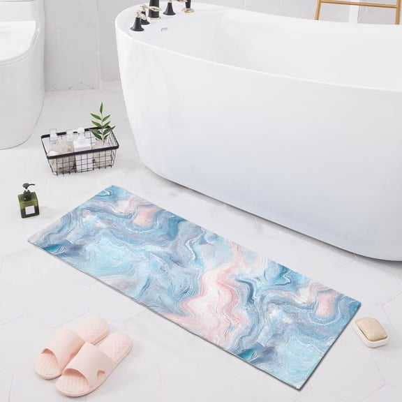 Pastel Pink Blue Marble Bath Mat 39x20 Non-Slip Bathroom Rugs Absorbent Soft Plush Quick Dry for Tub Shower Kitchen Home Decor