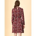 thumbnail image 4 of Vestido Floral De Una Línea De Manga Larga Con Columpio Hasta La Rodilla Y Cuello Simulado Para Mujer Rojo vino satinado S, 4 of 6