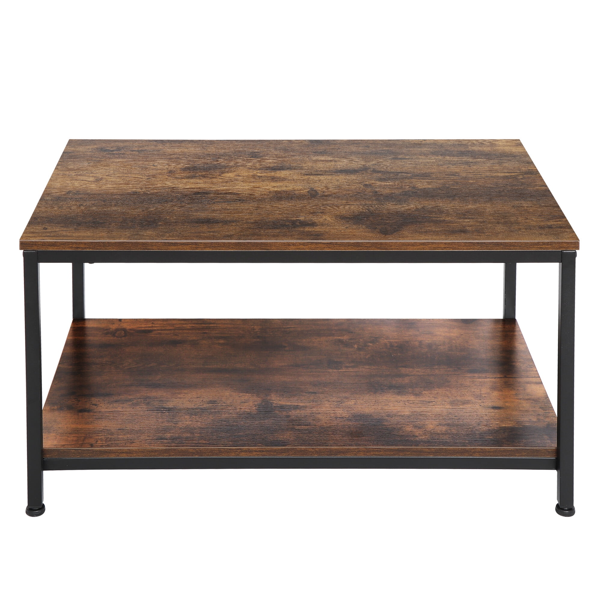 HomGarden 2-Tier Industrial Coffee Table W/Storage Shelf, Rectangular Retro Cocktail Table, Brown