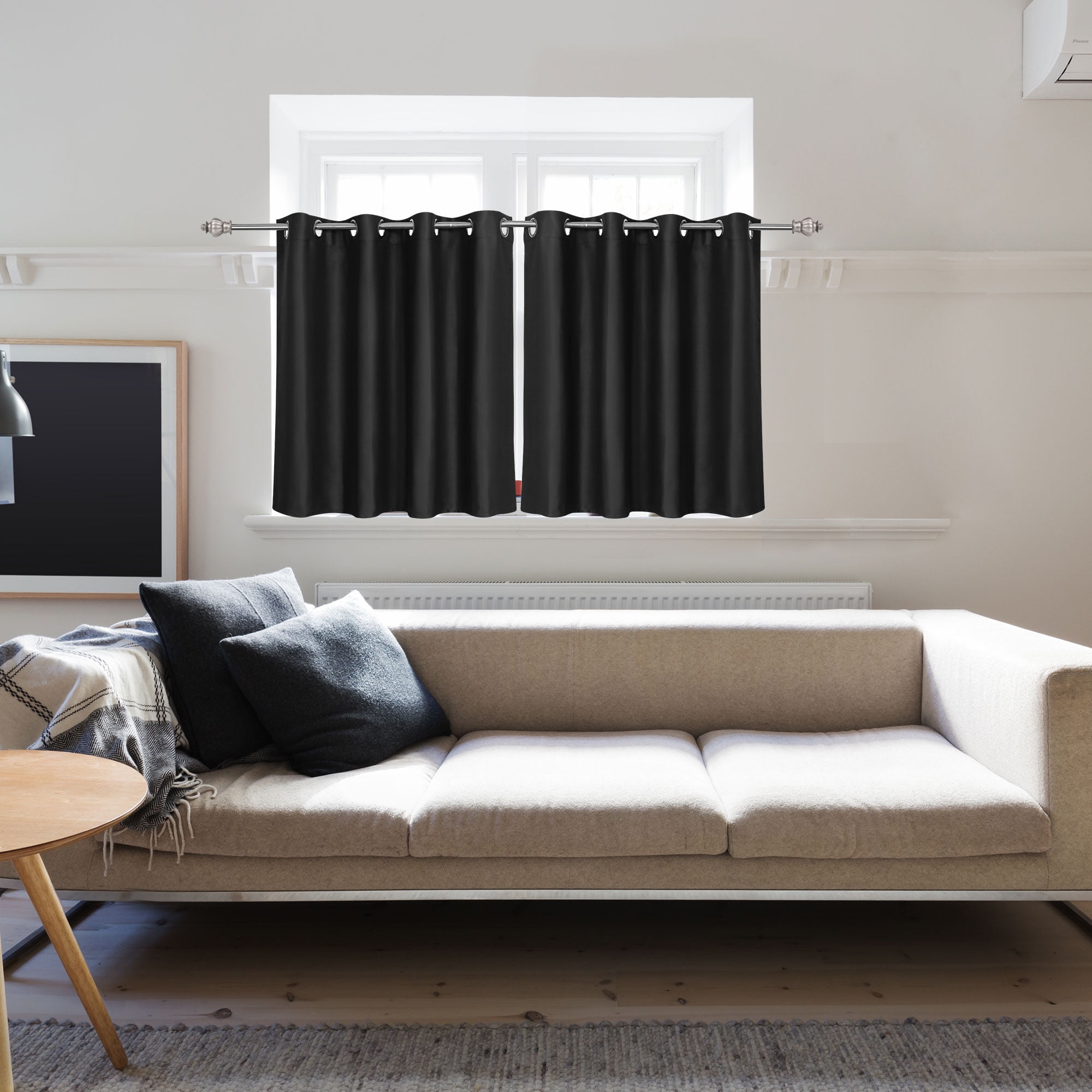 Unique Bargains Blackout Window Curtains Kitchen Panels Set of 2 Black 52" x 36"
