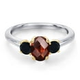 thumbnail image 3 of Gem Stone King 925 Silver and 10K Yellow Gold Red Garnet and Black Onyx Engagement Ring for Women | 1.26 Cttw | Oval Checkerboard 7X5MM | Gemstone January Birthstone | Size 7, 3 of 6