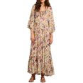 thumbnail image 2 of Women Long Dress, 3/4 Sleeve Dress V Neck Flower Print Loose Summer Casual Swing Dress, 2 of 8