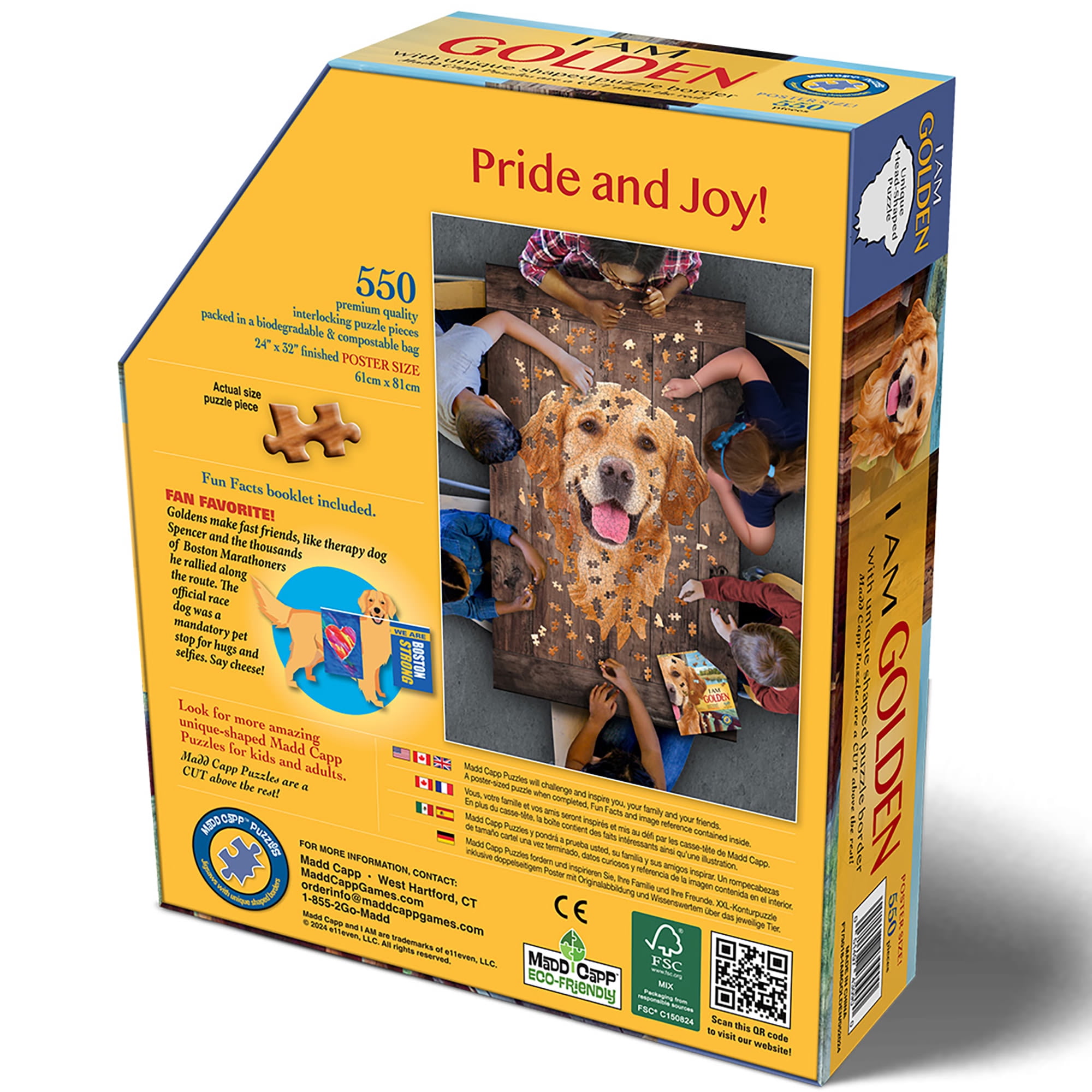 Madd Capp: I Am Golden - 550 Piece Puzzle - Dog Shaped Animal Jigsaw, 24 x 32" Assembled Size, Poster Reference, Educational Fun Fact Booklet