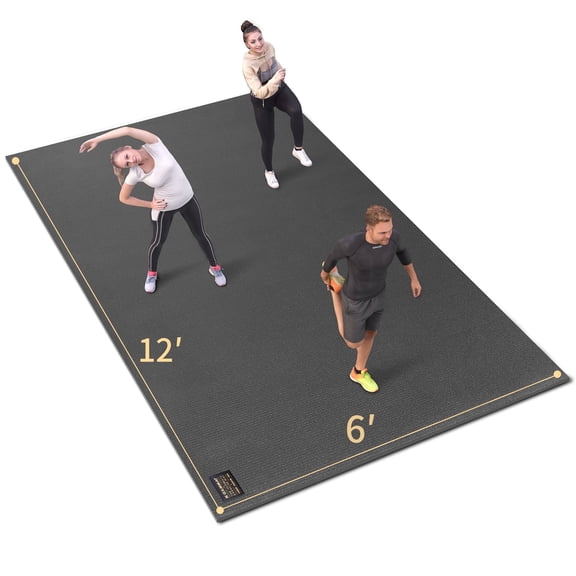 GXMMAT Large Exercise Mat 12'*6'(7mm), Extra Wide Non-Slip Workout Mats for Home Gym Flooring, Shoe Friendly, Black