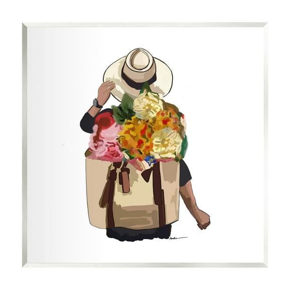 Stupell Industries Floral Backpack Mixed Blooms Summertime Sun Hat Graphic Art Unframed Art Print Wall Art, Design by Amelia Noyes