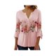 thumbnail image 4 of Top de manga 3/4 para mujer, estampado floral con botones, cintura plisada, dobladillo suelto, camisa con cuello en V para mujer, Top para fiesta y trabajo, Rosa M, 4 of 6