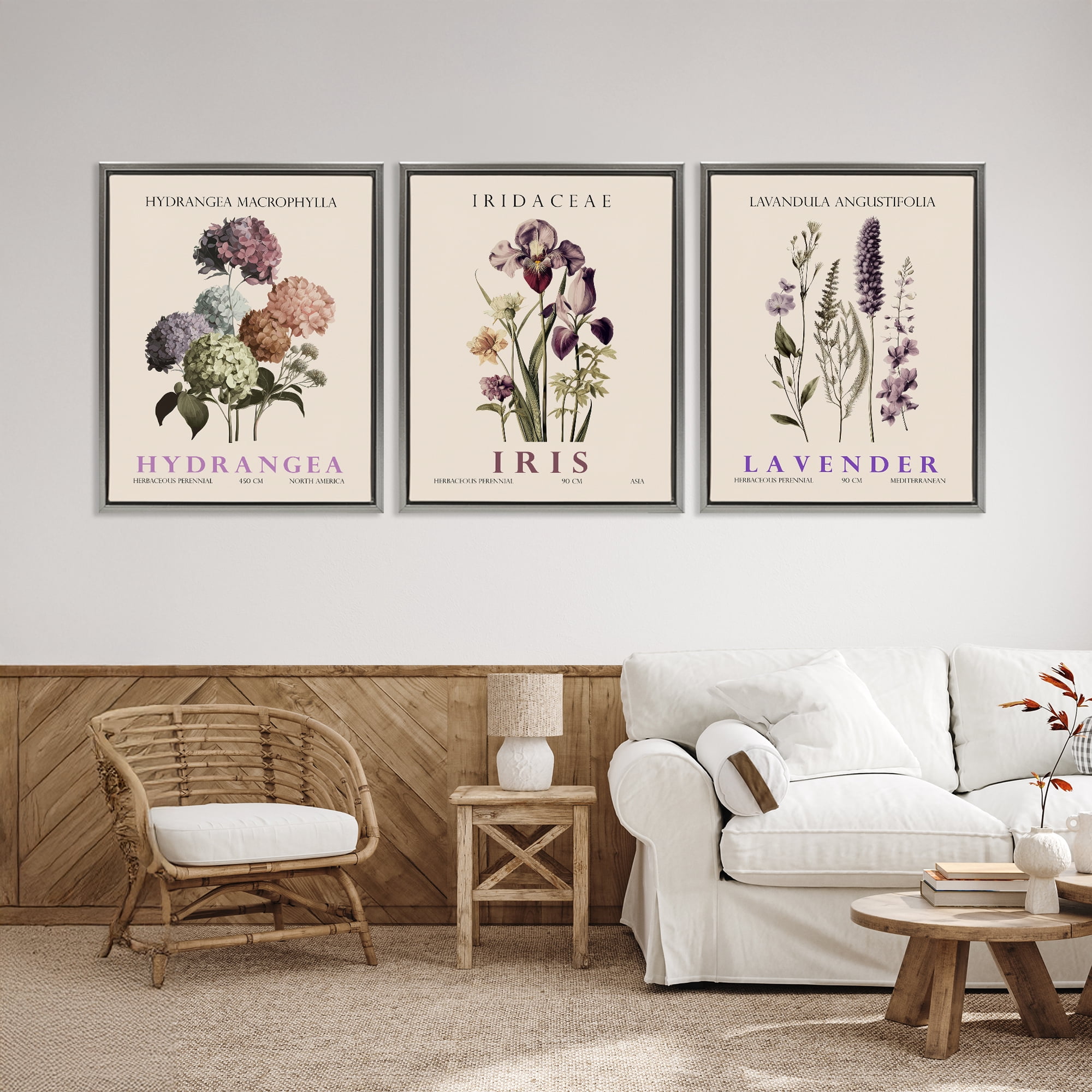 Stupell Industries Botanical Bundles & Sprigs 3 Piece Gray Framed Floater Canvas Set, design by Christopher Giampietro