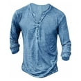 thumbnail image 4 of MIXUE Shirts For Men Summer Solid Color V Neck Button Long Sleeve Pullover Tops T-shirts Activewear,Blue,L, 4 of 4