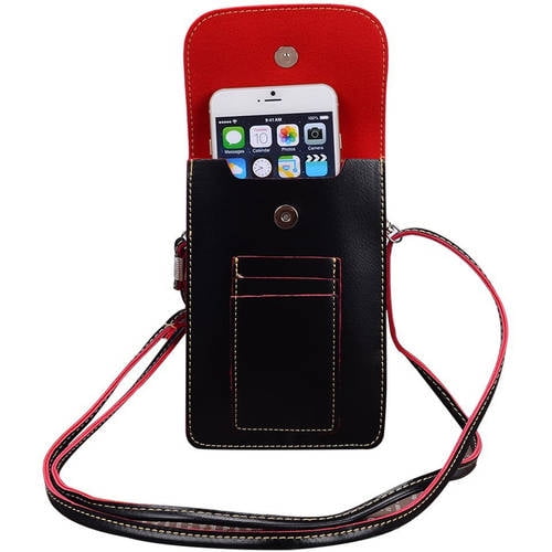 Handy Faux Leather Protective Vertical Wallet Carrying Case Purse bag with Shoulder Strap fits up to 6", 6.25" XL sized phones (or up to 7in x 4.25in)