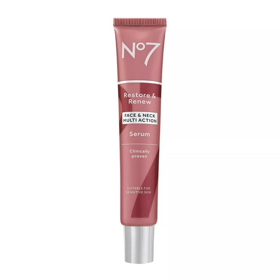 No7 Restore & Renew Multi Action Anti-Aging Face & Neck Serum with Peptides & Ceramides, 1.69 oz