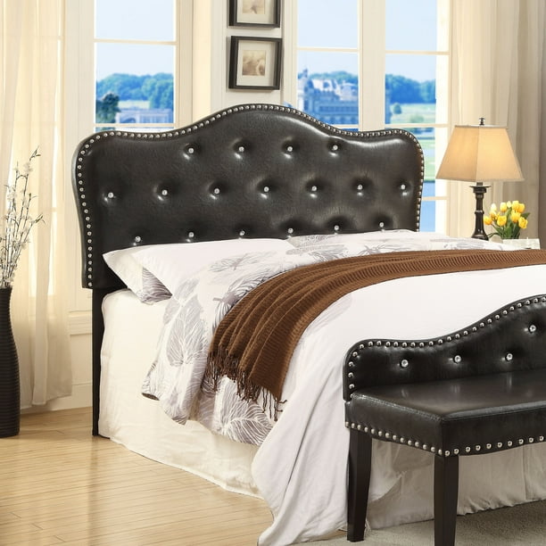 Furniture of America Razy Glam Black Faux Leather Tufted Headboard Twin