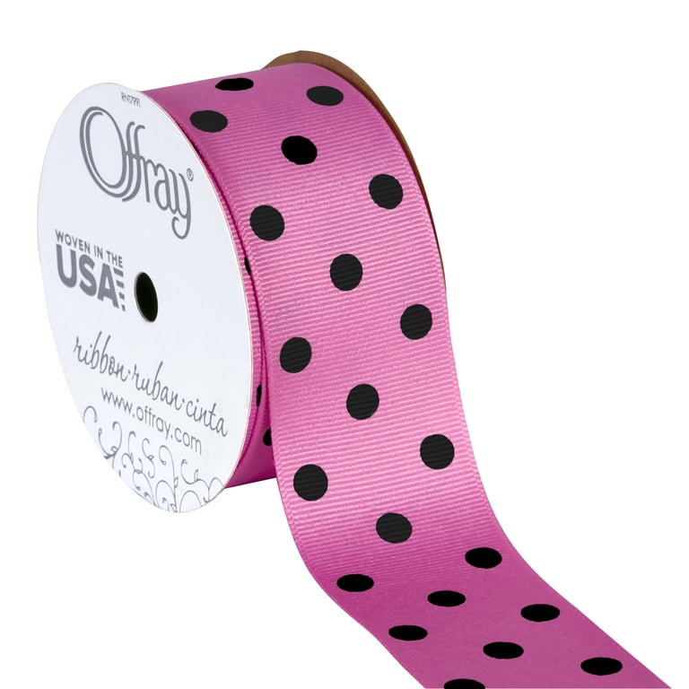 2 pack) Offray Ribbon, Hot Pink with Black Polka Dots 1 1/2 inch