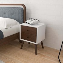 Franella Solid Wood Frame White Nightstand Bed Side Tables with 2 Drawers
