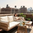 thumbnail image 2 of Bezseller 3 Piece Rattan Patio Set with L-Shaped Sofa & Coffee Table, Beige, 2 of 6