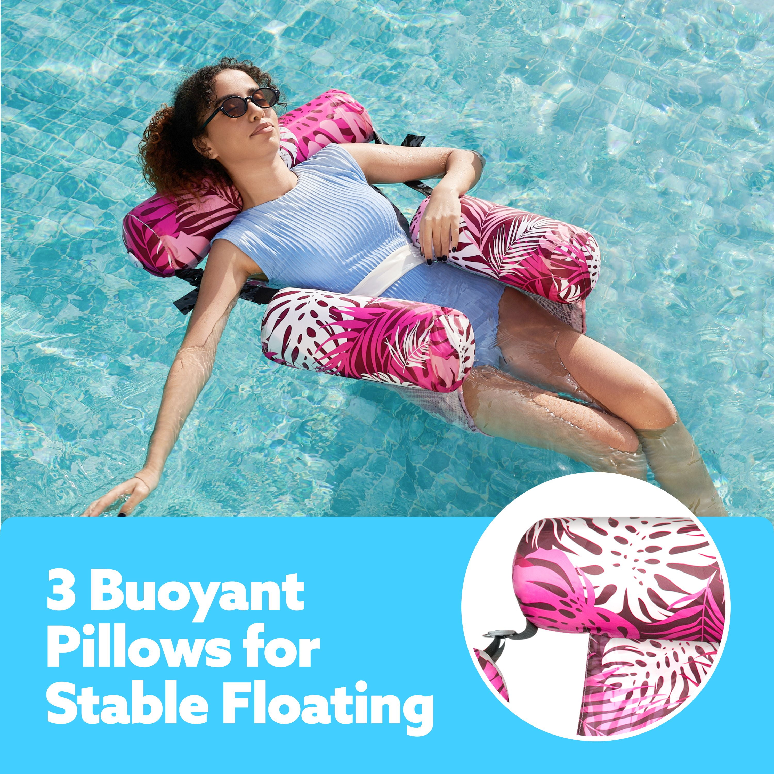 Joyfy Pool Floats Chairs Adult Inflatable Pool Lounge Chairs Hammock Water Floating Chair Tropical Plants Pattern Swimming Pool Float for Pool Party Summer Water Fun