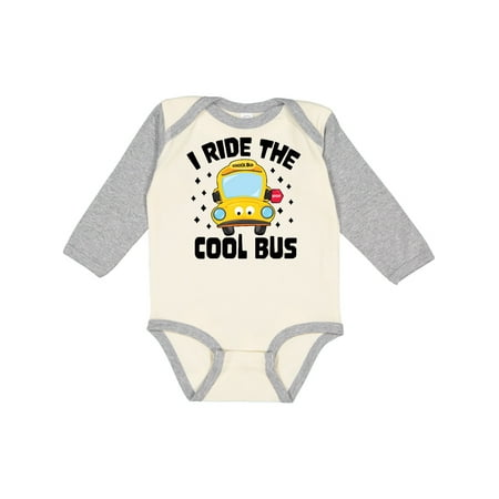 

Inktastic I Ride the Cool Bus with Yellow Bus Gift Baby Boy or Baby Girl Long Sleeve Bodysuit