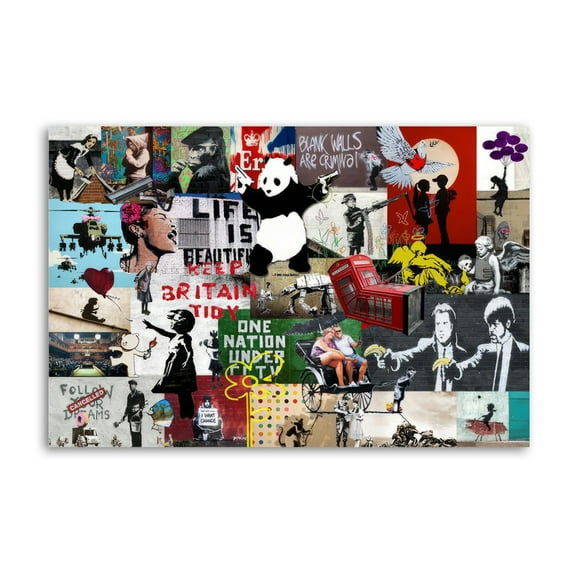 Banksy Graffiti Collage Montage New Wall Art Poster Scroll Canvas Painting Picture Living Room Decor Home 16x24inch(40x60cm)