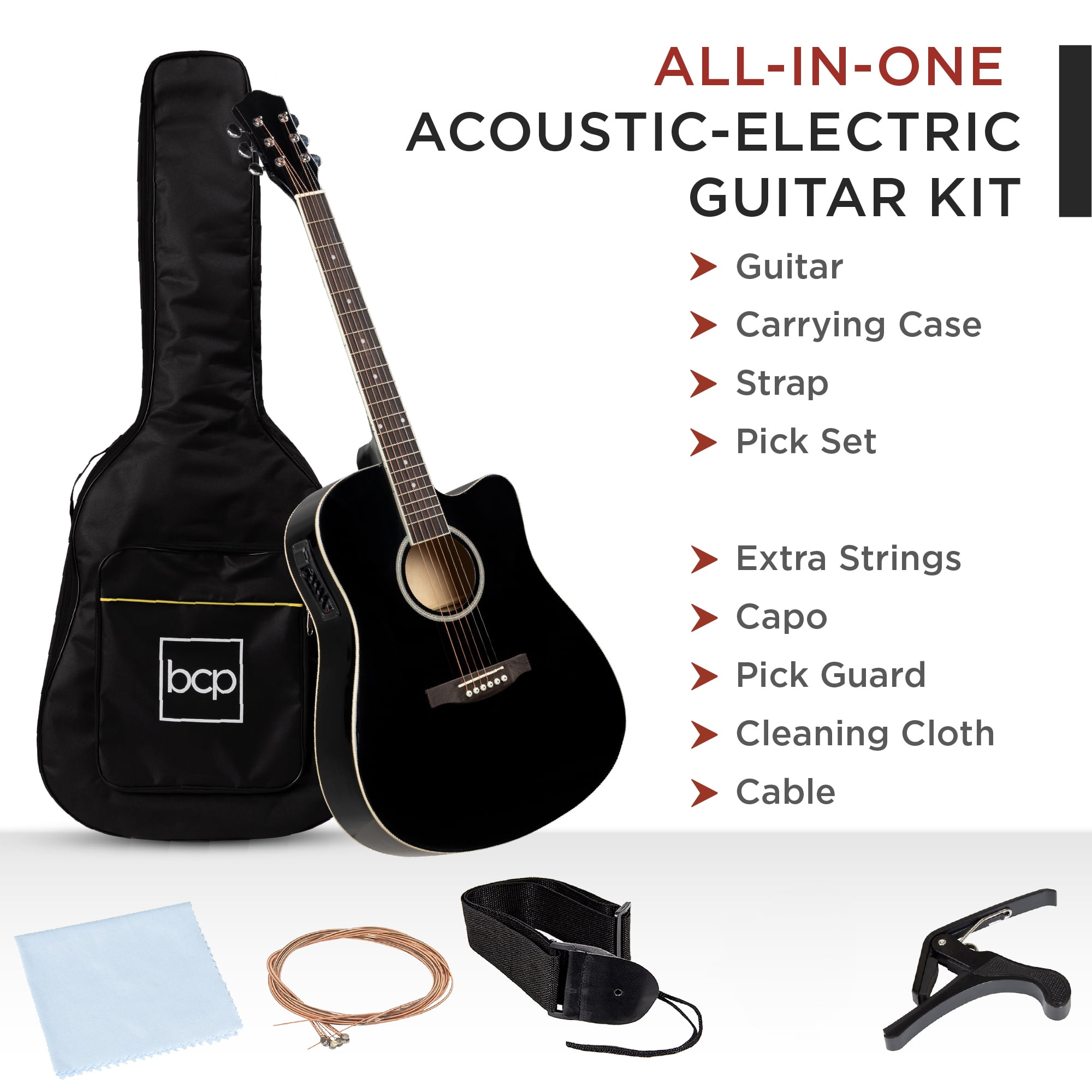 Best Choice Products Beginner Acoustic Electric Guitar Starter Set 41in w/ All Wood Cutaway Design, Case - Black Best Choice Products Beginner Acoustic Electric Guitar Starter Set 41in w/ All Wood Cutaway Design, Case - Black