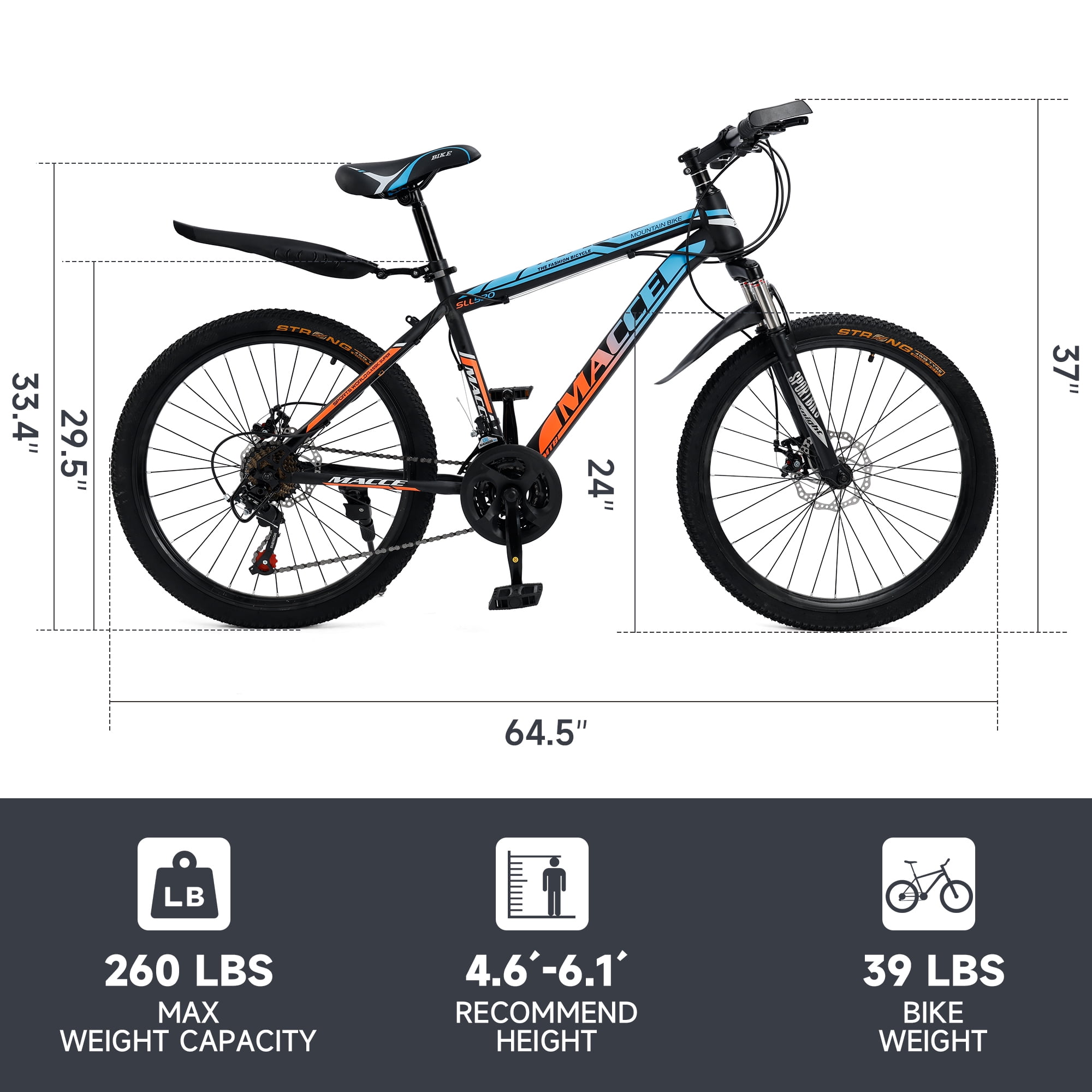Mountain Bike, 24 Speeds with Disc Brakes High-Carbon Steel Frame Mens Womens Mountain Bike, 24 26 27.5 Inch Front Suspension MTB Bicycle for Adult & Teenagers