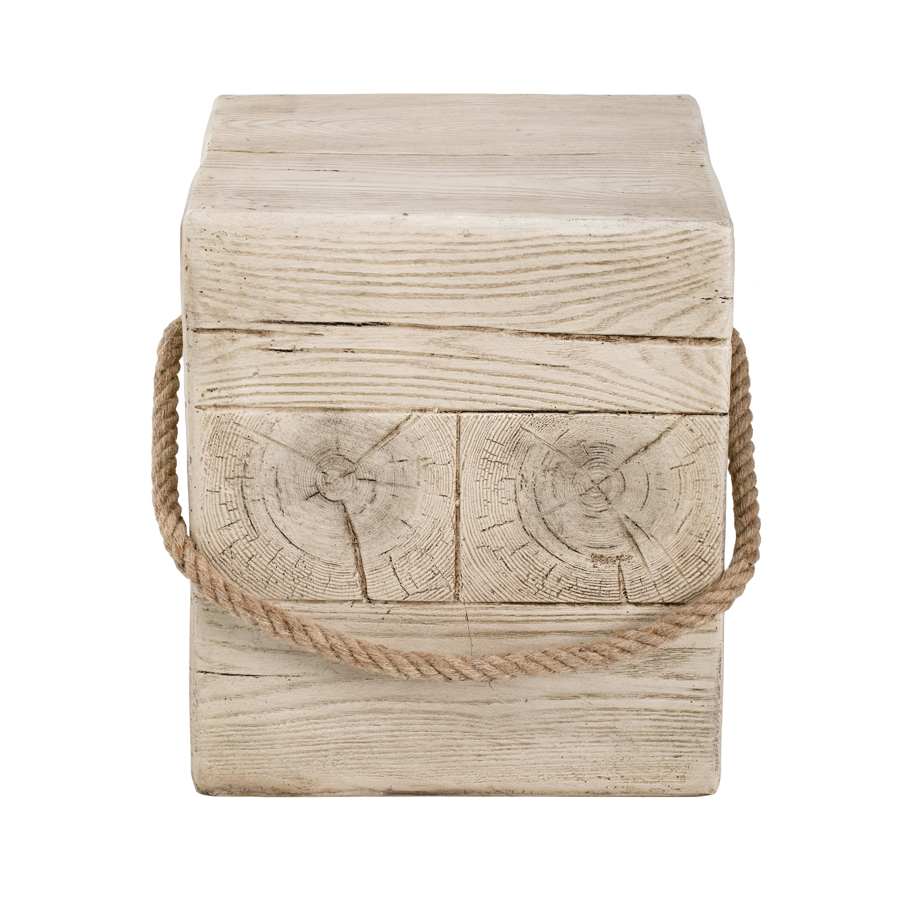 Outdoor Wood Grain Square MGO Side Table with Simulated Braided Cord, Indoor Retro End Table for Home & Patio Decor